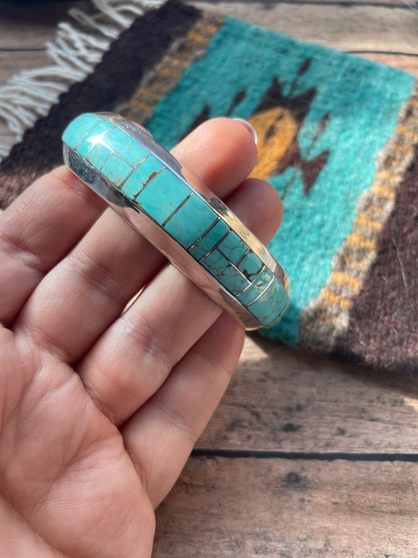 Handcrafted Handmade Sterling & Number 8 Turquoise Cuff
