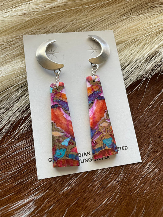 Pink Dream Mohave & Sterling Silver Moon Slab Dangles