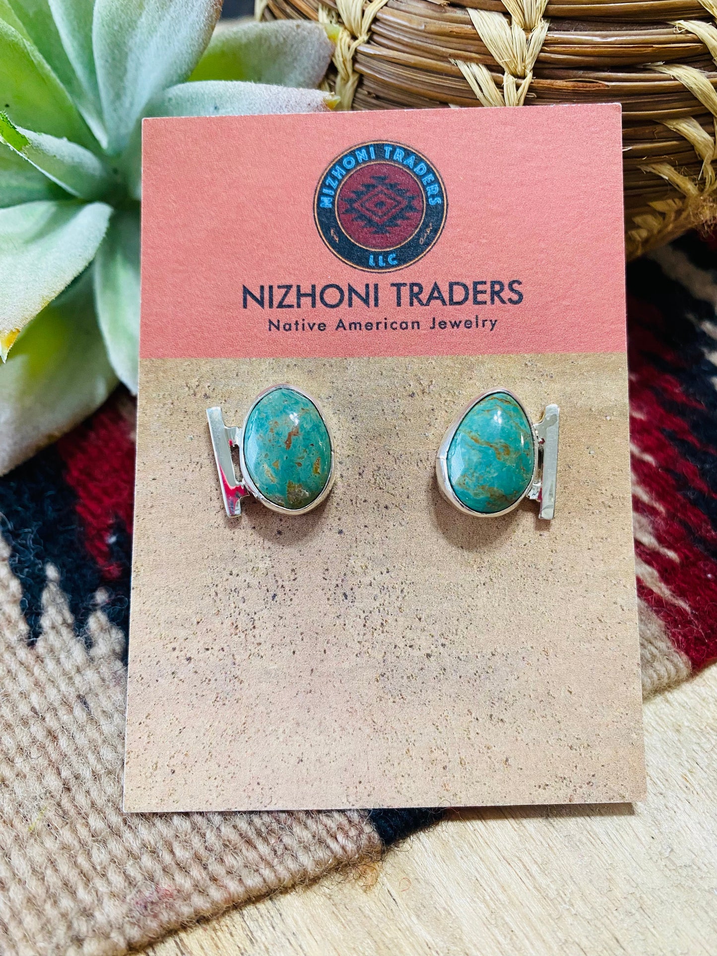 Navajo Sterling Silver & Royston Turquoise Post Earrings