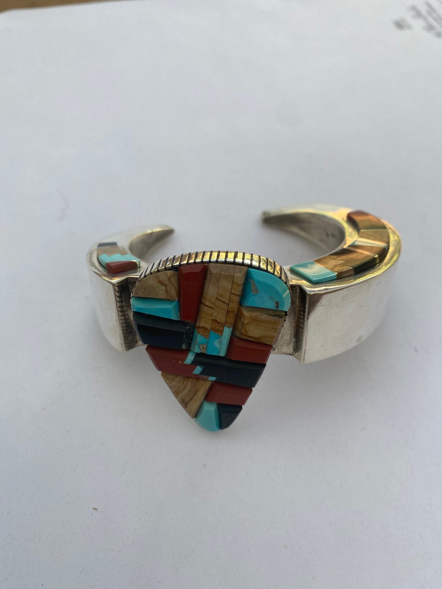 Handcrafted Multi Stone & Sterling Silver High Rise Inlay Cuff Bracelet by Melvin Francis /