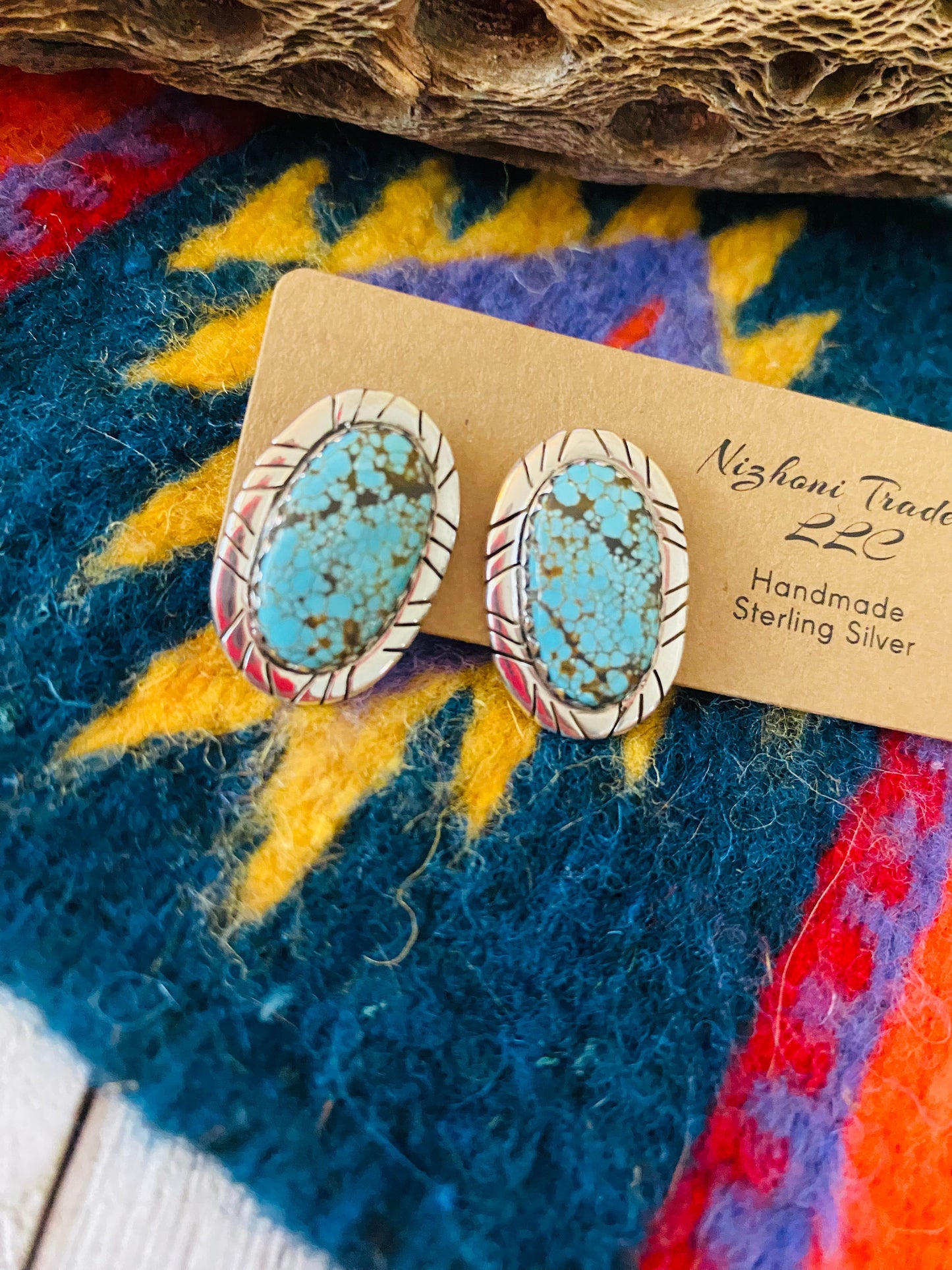 Handmade Number 8 Turquoise & Sterling Silver Stud Earrings
