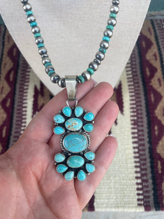 Beautiful Beaded Handcrafted Sterling Silver and Turquoise Necklace Signed Sheila Becenti