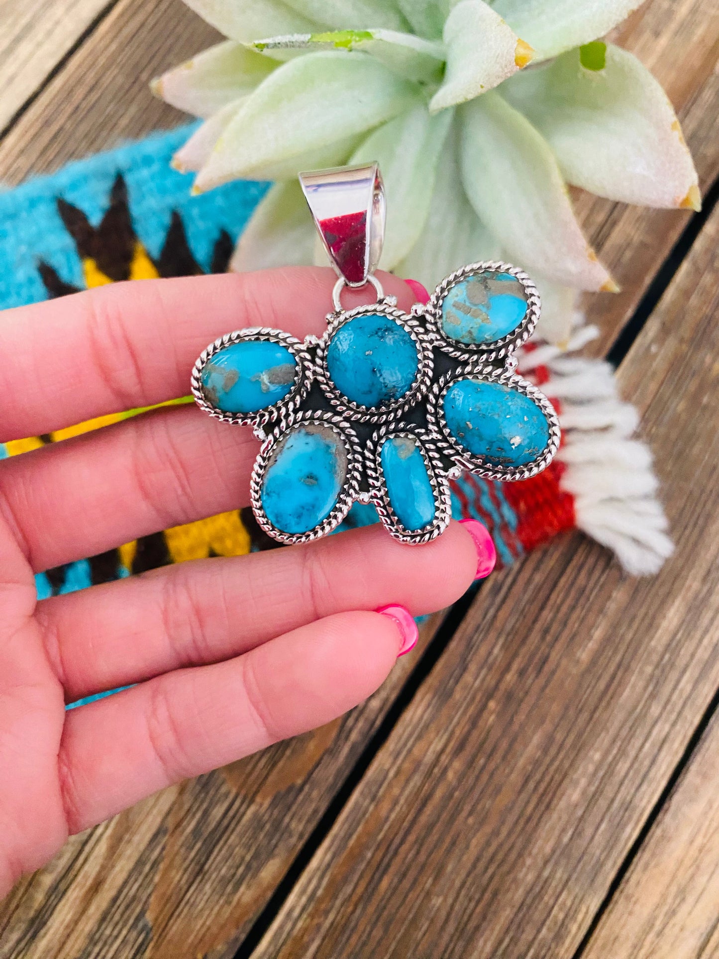 Handmade Sterling Silver & Turquoise Cluster Pendant