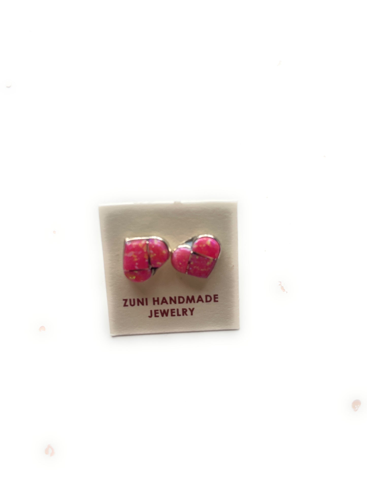 Handcrafted Sterling Silver & Pink Opal Inlay Heart Stud Earrings