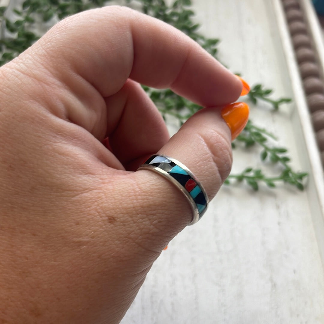Handcrafted Sterling Silver Multistone Inlay Stacker Ring