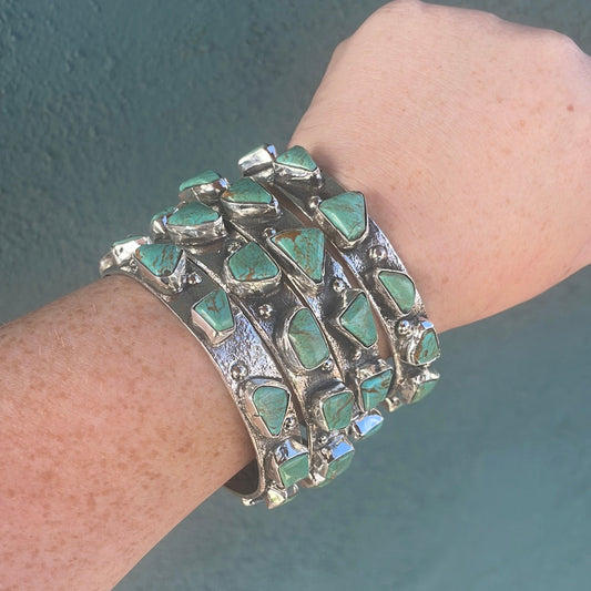 Handcrafted Turquoise Sterling Silver Bangle Bracelet By Jude Candeleria