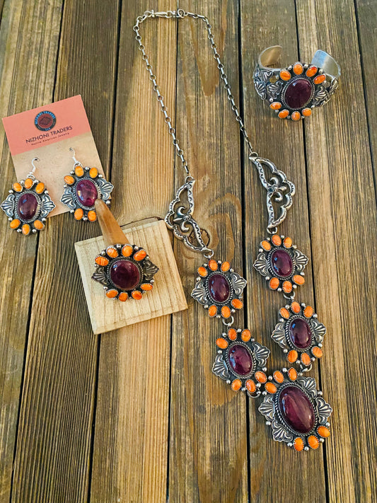 Handcrafted Multicolor Spiny And Sterling Silver 4 Piece Set by Kevin Billah