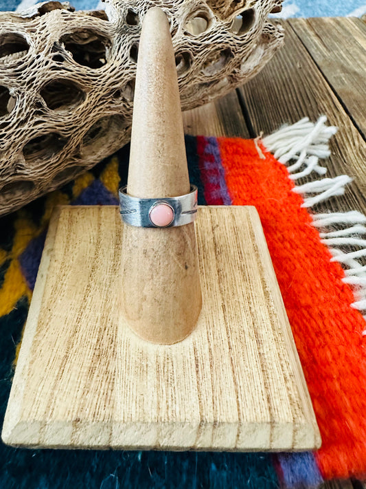 Handcrafted Sterling Silver and Queen Pink Conch Shell Band Ring