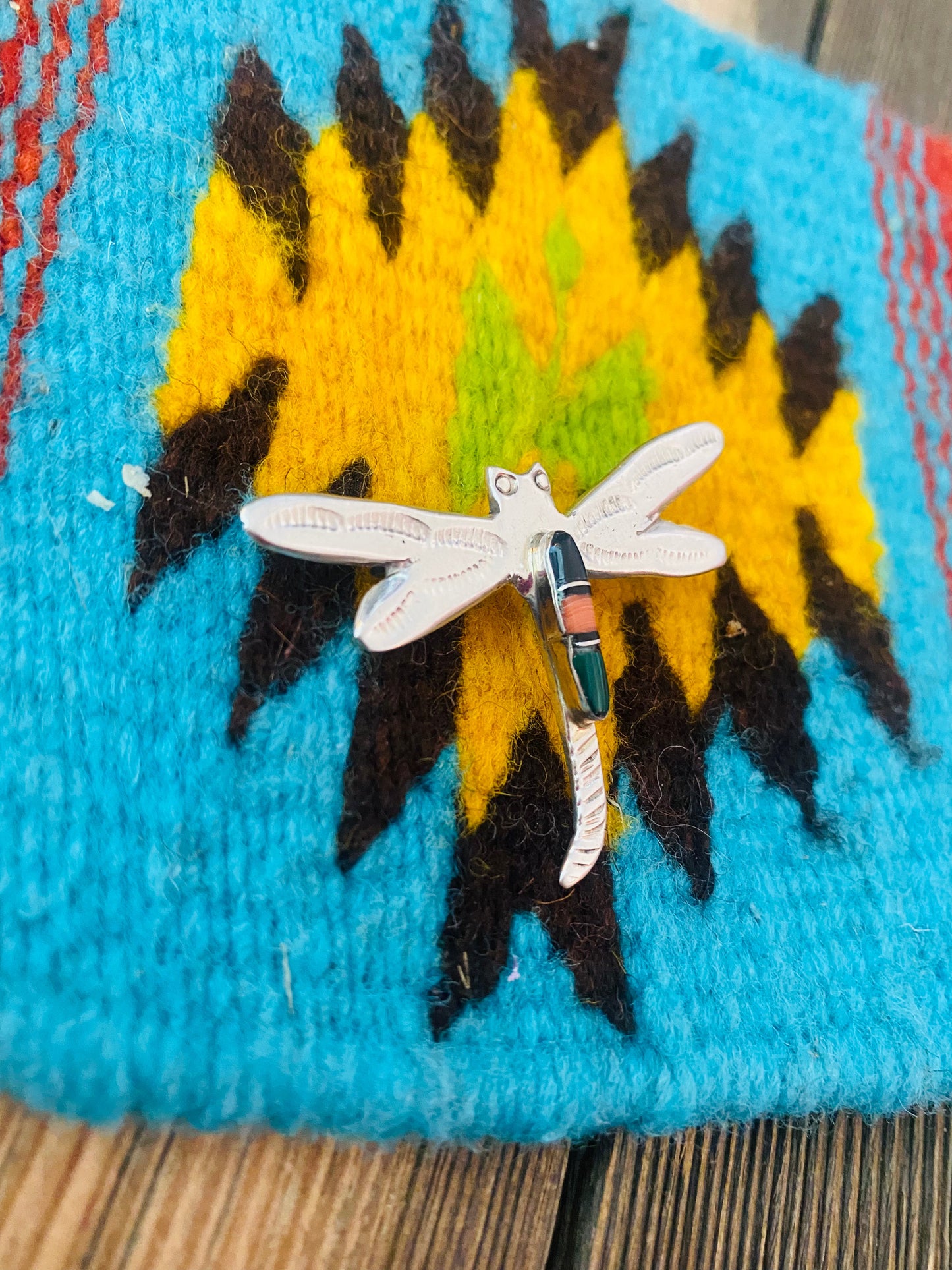 Handcrafted Sterling Silver and Multi Stone Inlay Dragonfly Brooch