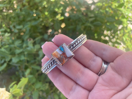 Handcrafted Spice And Sterling Silver Square Bar Adjustable Bracelet Cuff