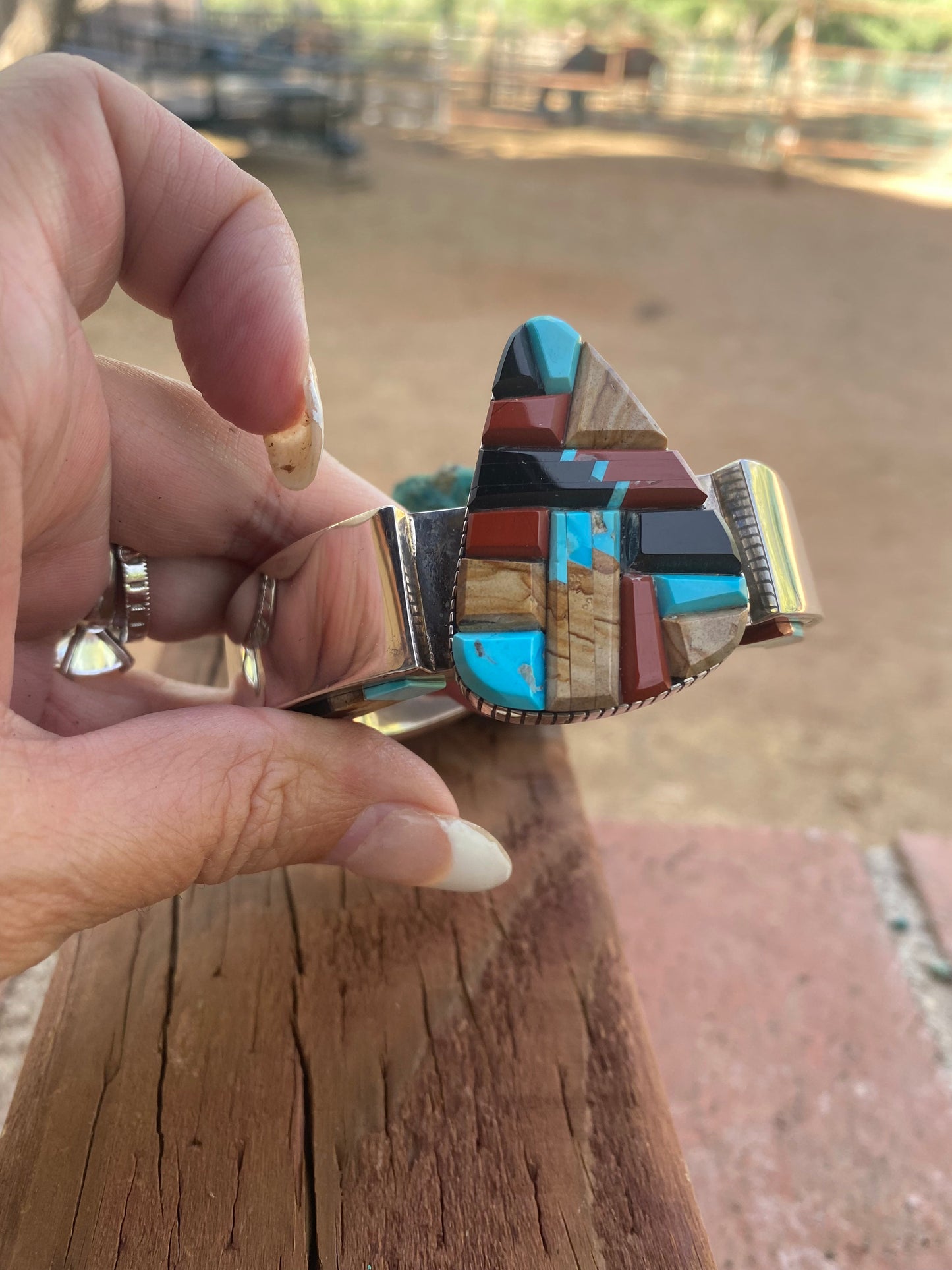 Handcrafted Multi Stone & Sterling Silver High Rise Inlay Cuff Bracelet by Melvin Francis /