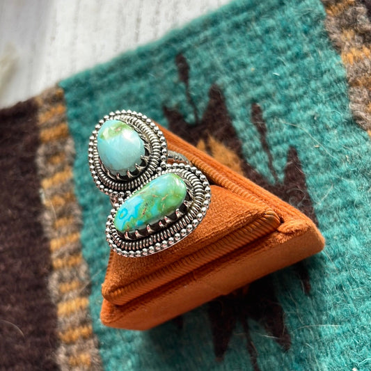 Handcrafted Sonoran Gold Turquoise & Sterling Silver Ring Size 8.5 Signed