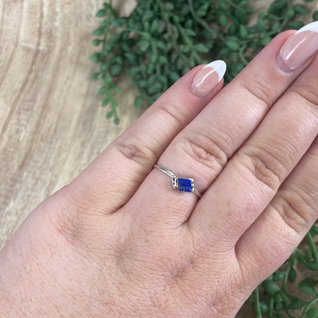 The Mini Handcrafted Lapis & Sterling Silver Single Stone Ring