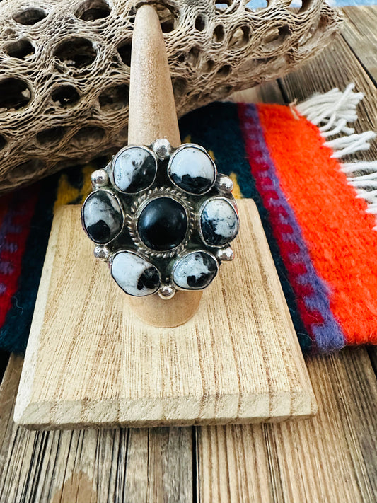 Handcrafted Sterling Silver And White Buffalo Cluster Adjustable Ring