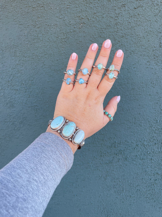 Handcrafted Golden Hills Turquoise and Sterling Silver Rings