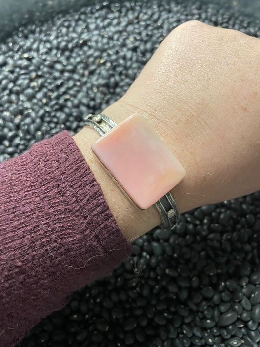 Handcrafted Pink Conch & Tufa Cast Cuff Bracelet Signed