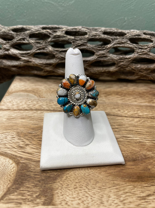 Handcrafted Spice And Sterling Silver Adjustable Flower Ring