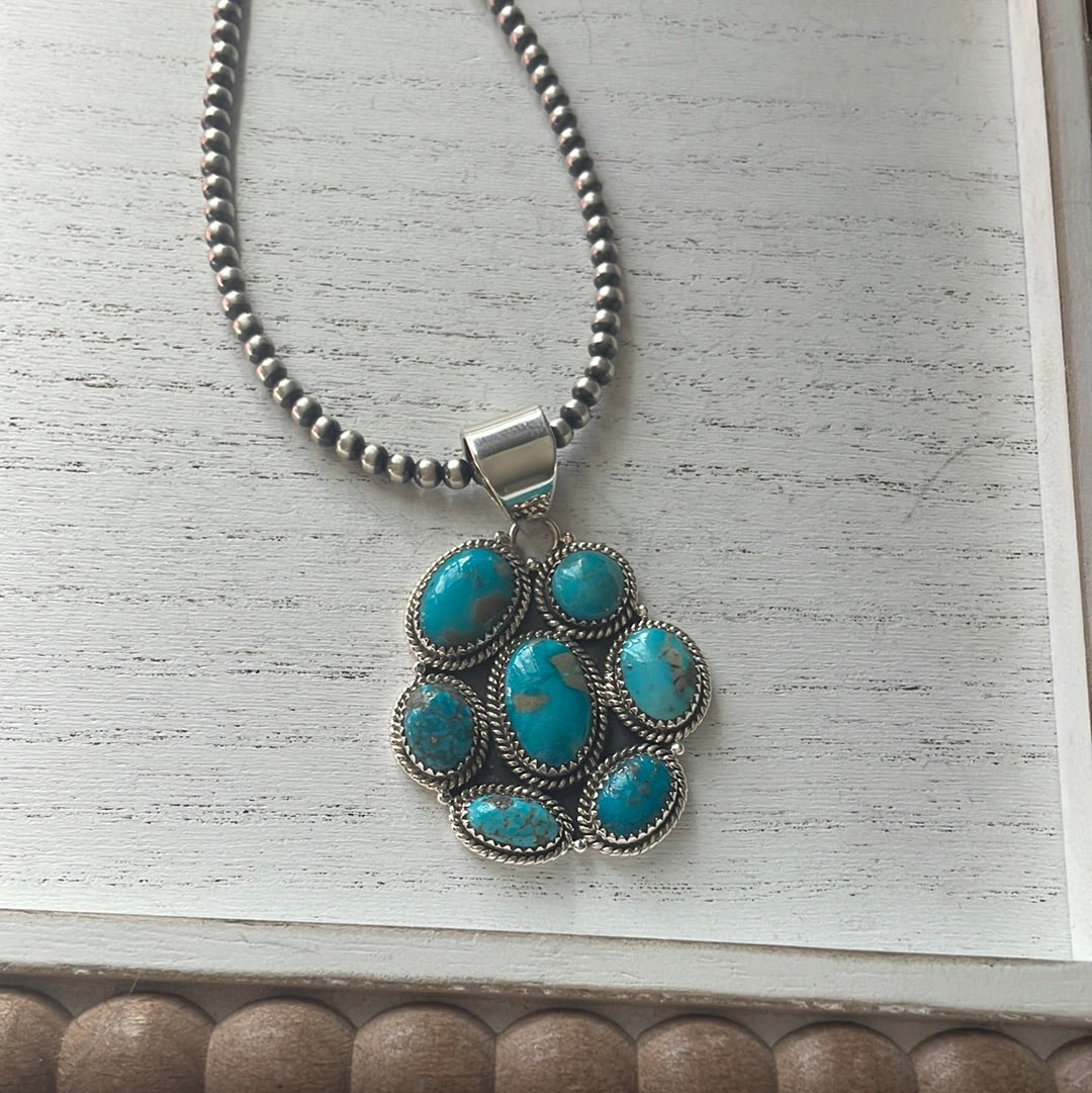 Handmade Sterling Silver & Turquoise Cluster Pendant