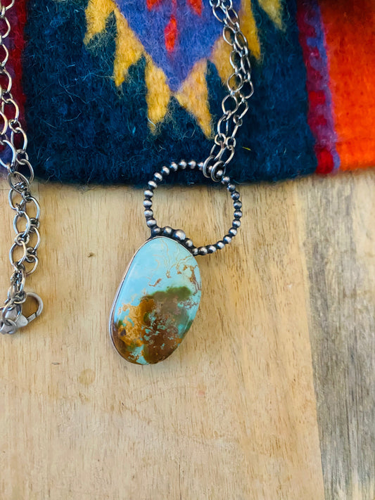 Handcrafted Sterling Silver & Royston Turquoise Necklace Signed
