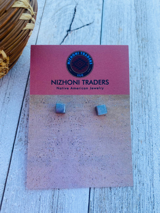Handcrafted Sterling Silver Cube Stud Earrings