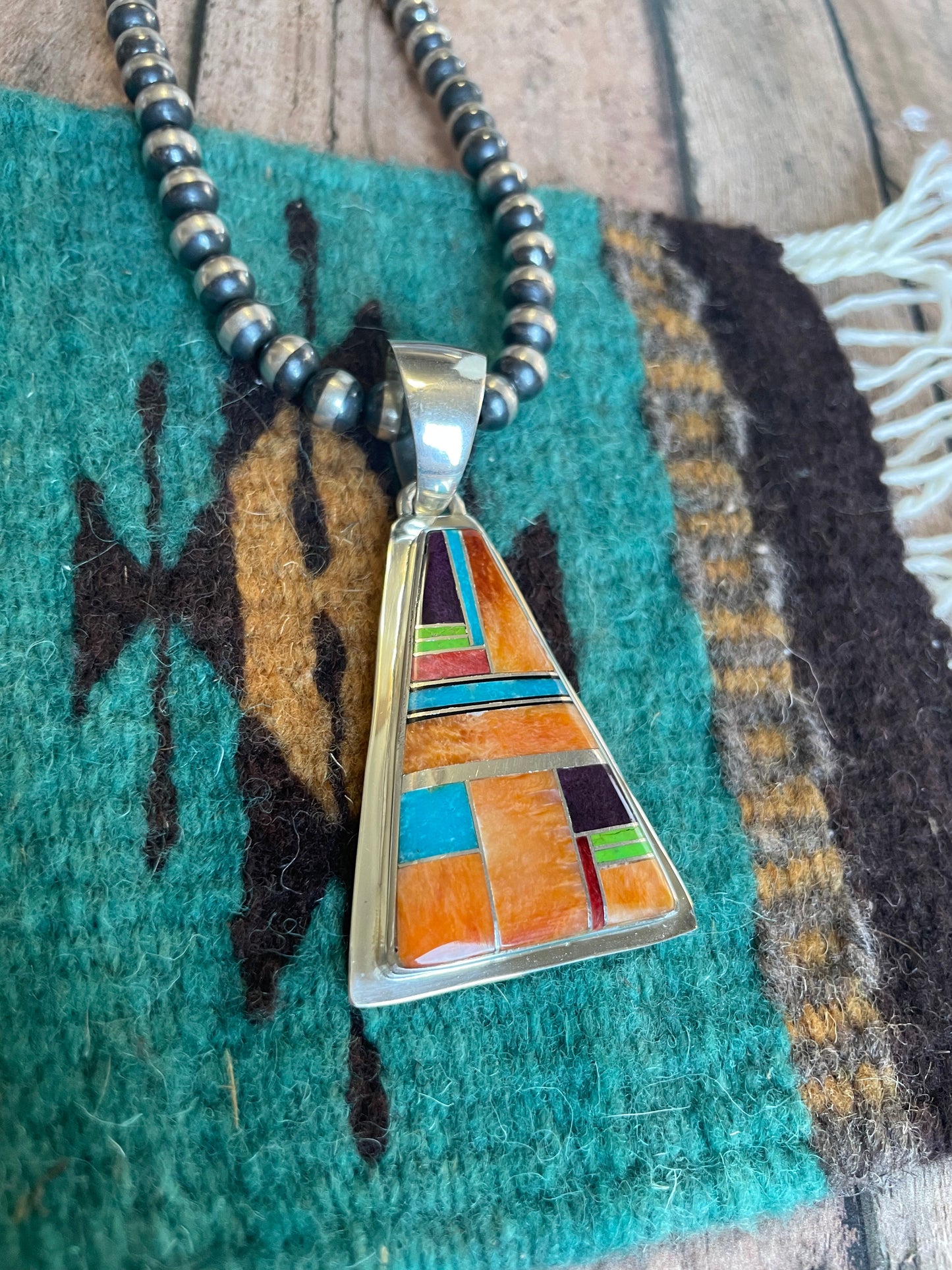 Handcrafted Multi Stone Inlay & Sterling Silver Pendant