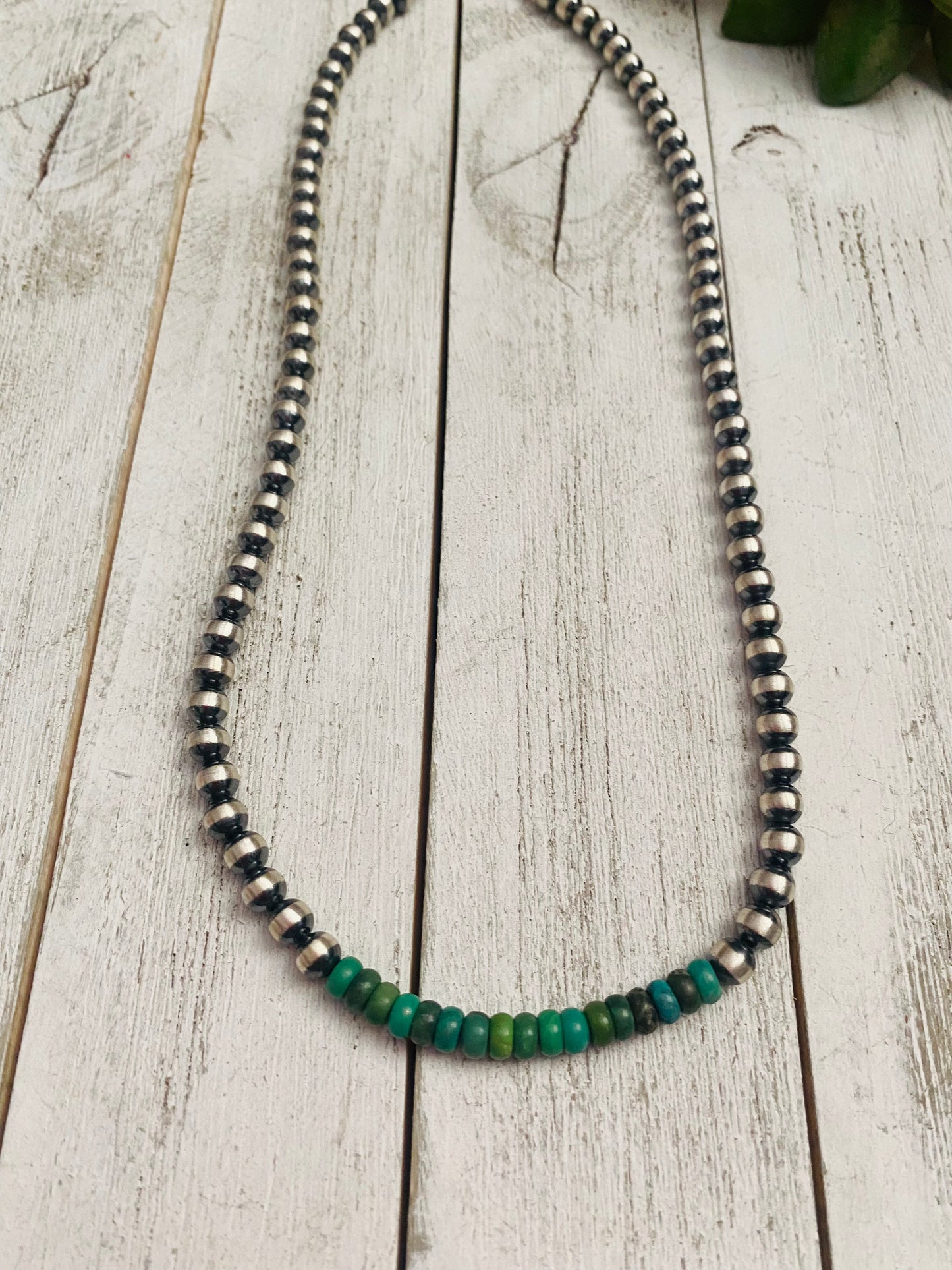 Handcrafted Turquoise & Sterling Silver Beaded 6mm Necklace 20”