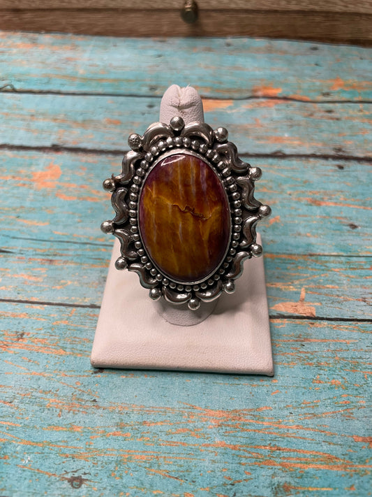 Handcrafted Spiny Sterling Silver Adjustable Ring Signed