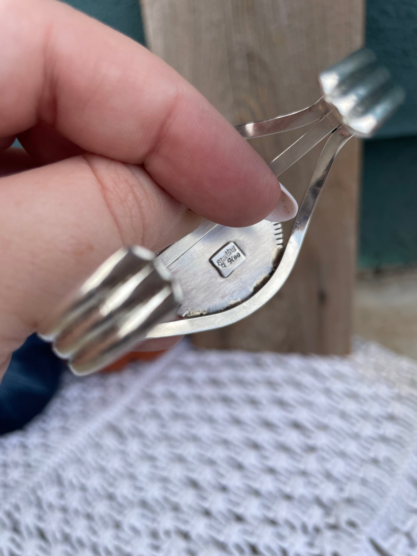 Navajo Sterling Silver And White Buffalo Adjustable Cuff Bracelet