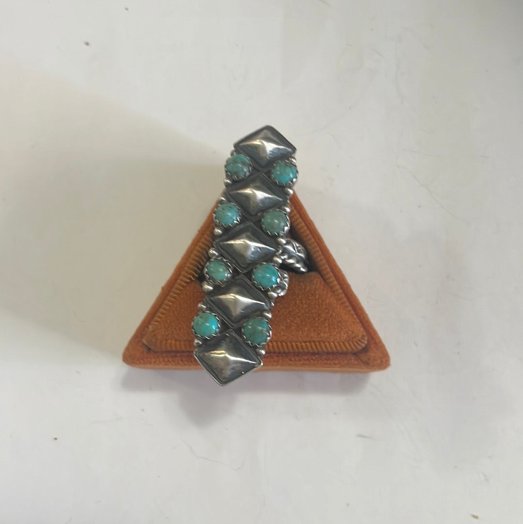 Handcrafted Turquoise Sterling Silver Adjustable Ring Signed Russell Sam