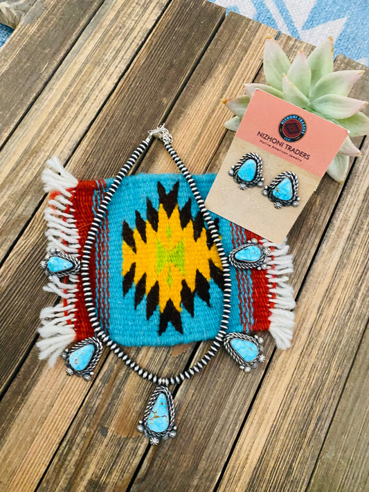 Handcrafted Sterling Silver & Turquoise Necklace Set by Eli Skeets