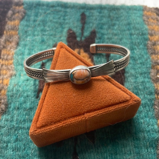 Handcrafted  Spice And Sterling Silver Single Stone Adjustable Cuff Bracelet