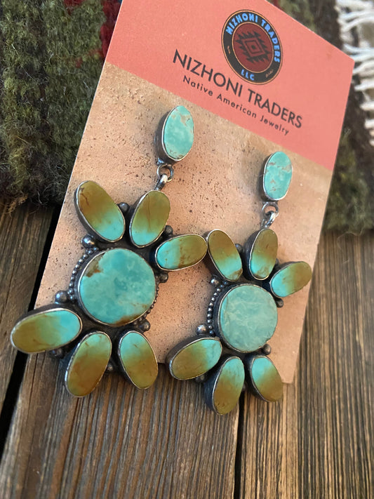 Handcrafted Jacqueline Silver Royston Turquoise & Sterling Silver Dangle Earrings