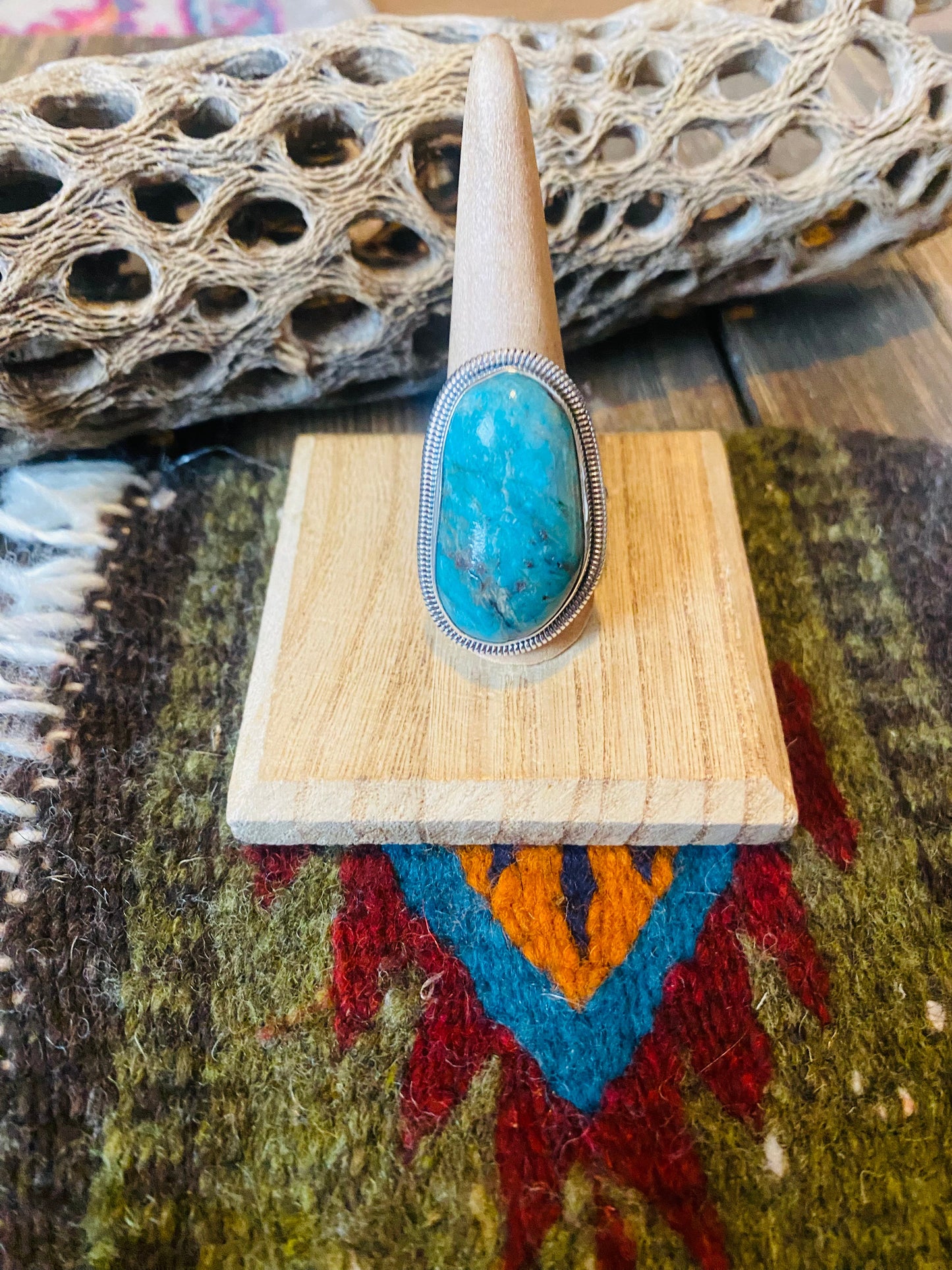 Navajo Gold Canyon Turquoise & Sterling Silver Adjustable Ring by Wydell Billie