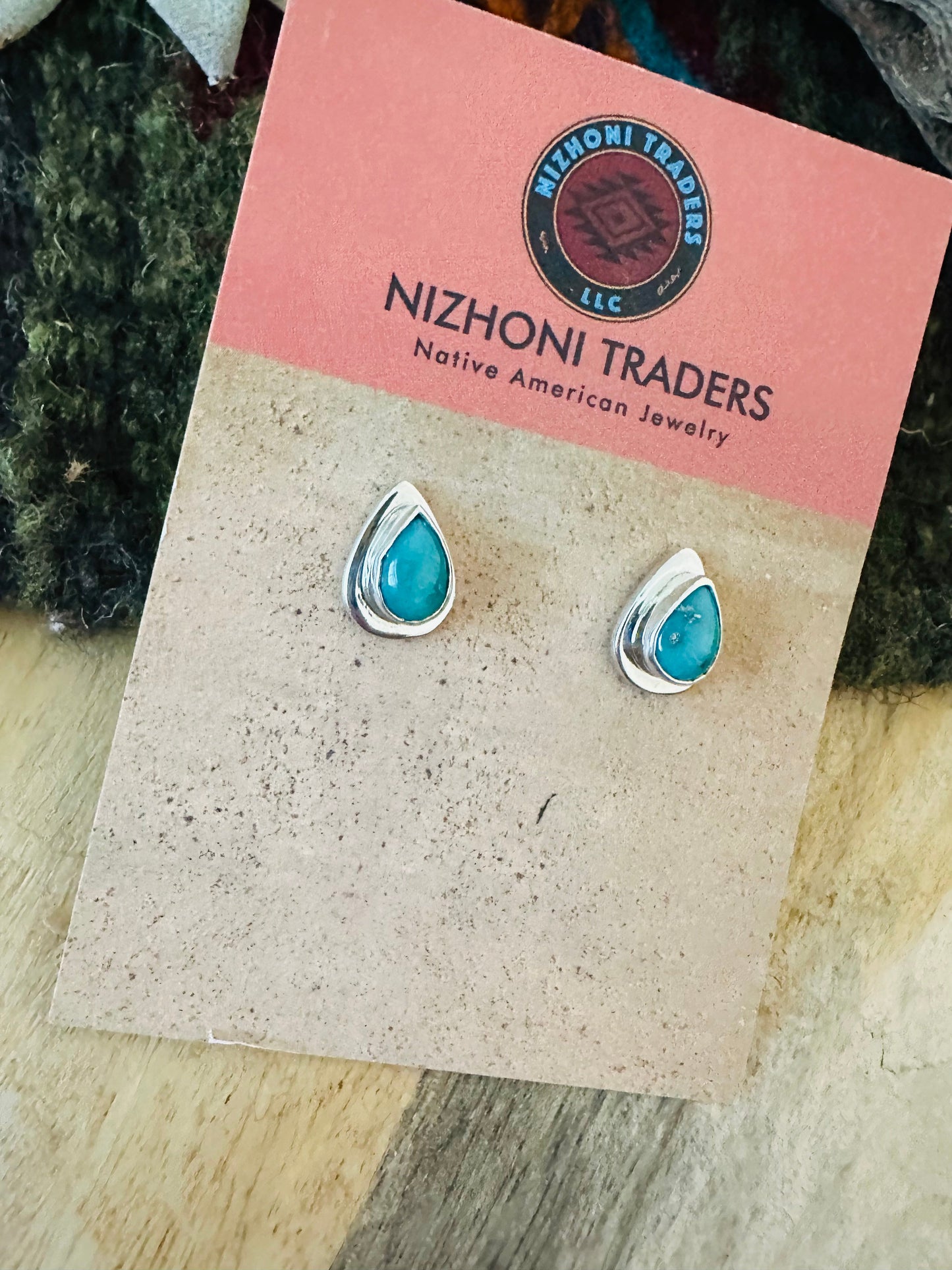 Navajo Turquoise & Sterling Silver Teardrop Stud Earrings