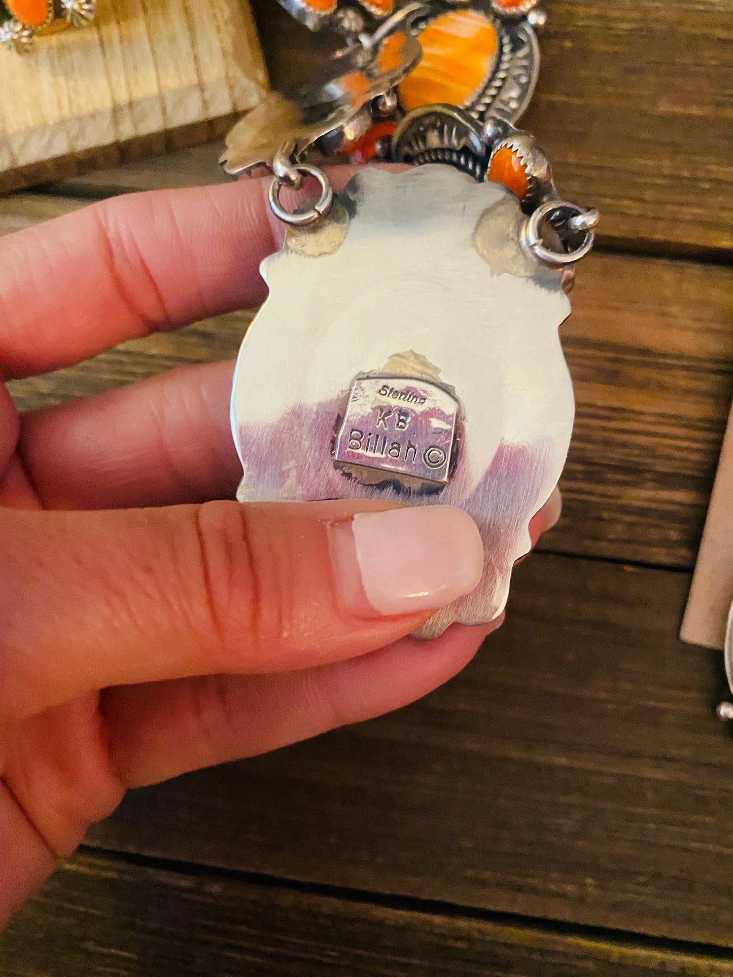 Handcrafted Orange Spiny And Sterling Silver 4 Piece Set by Kevin Billah