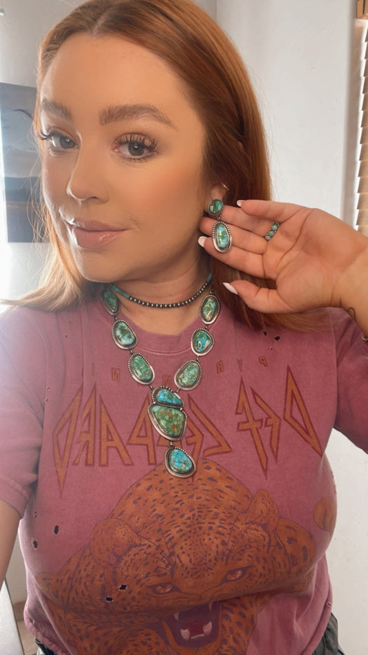 Beautiful Navajo Sterling Silver Sonoran Mountain Turquoise Necklace & Earring Set