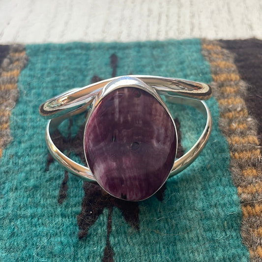 Handcrafted Sterling Silver & Purple Spiny Cuff Bracelet Signed