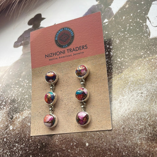 Handcrafted Pink Dream & Sterling Silver 3 Stone Dangle Earrings