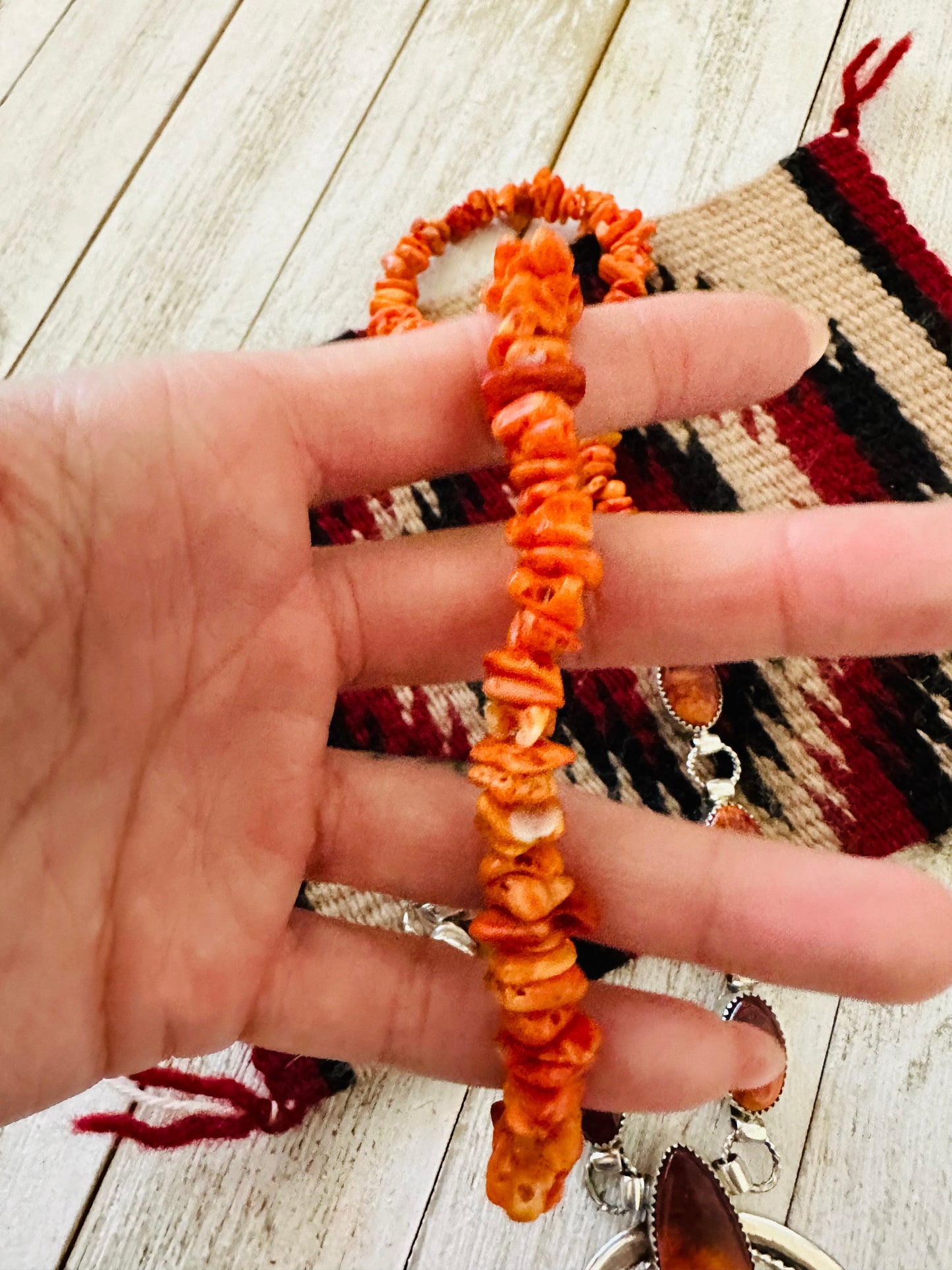 Handcrafted Sterling Silver & Orange Spiny Beaded Naja Necklace