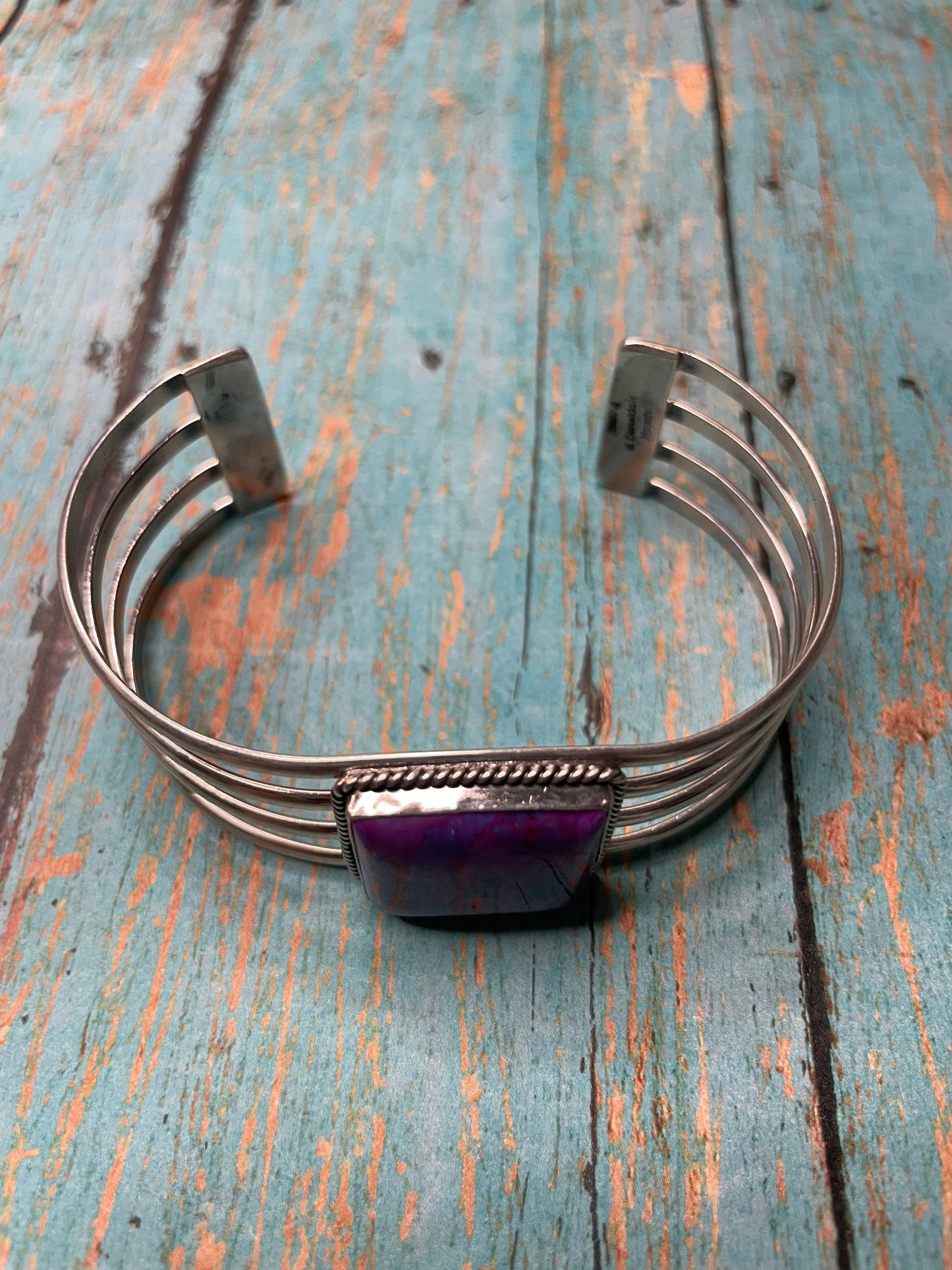Handcrafted Purple Kingman Turquoise & Sterling Silver Cuff Bracelet Signed