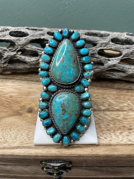 Handcrafted Sterling Silver And Turquoise Statement Ring Size 9