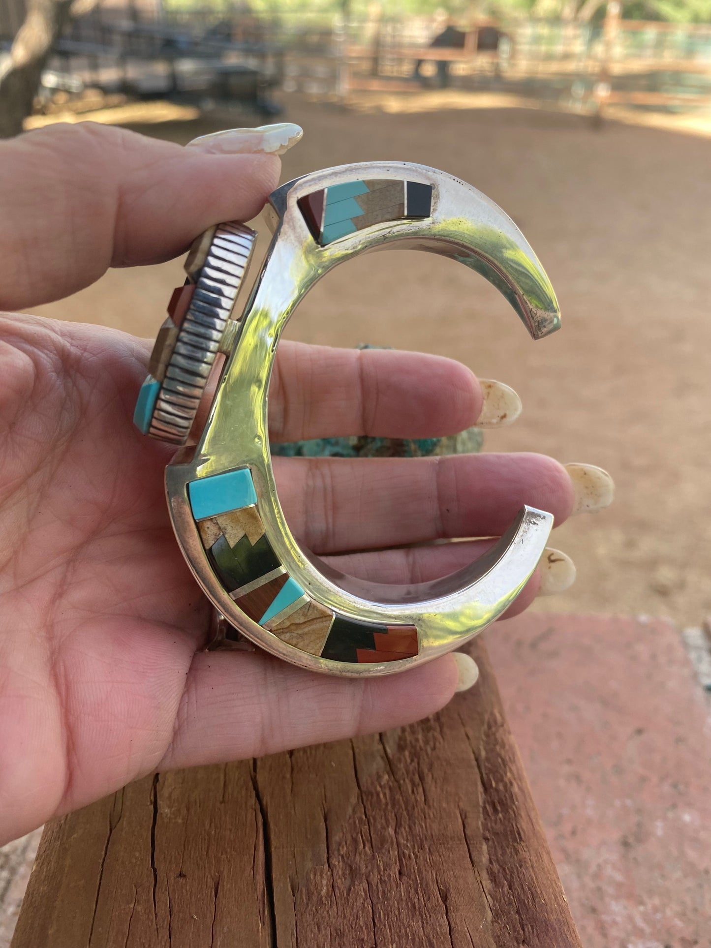 Handcrafted Multi Stone & Sterling Silver High Rise Inlay Cuff Bracelet by Melvin Francis /