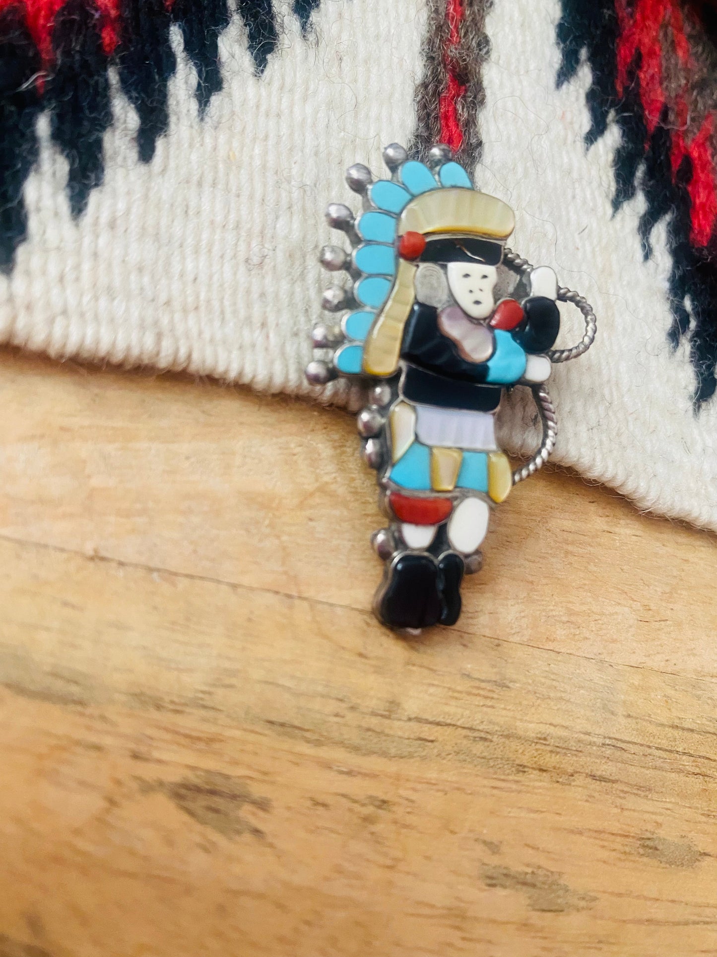 Old Pawn Zuni Multi Stone & Sterling Silver Inlay Kachina Pin/Pendant