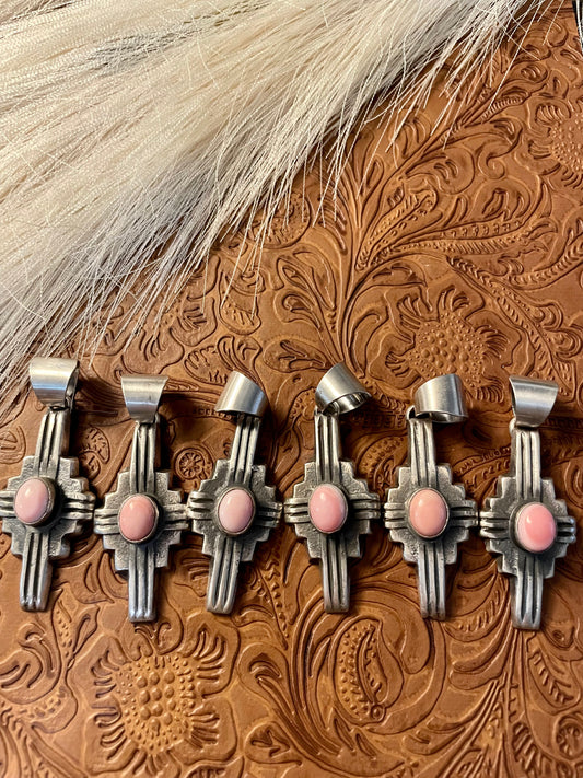Handcrafted Chimney Butte Pink Conch & Sterling Silver Cross Pendant