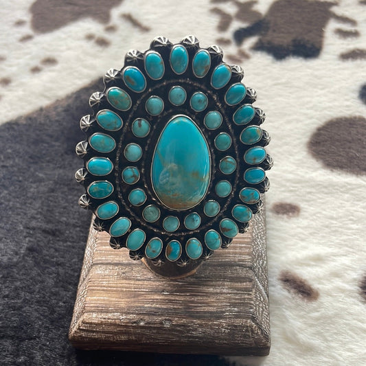 Handcrafted Sterling Silver & Turquoise Ring Size 7 Signed