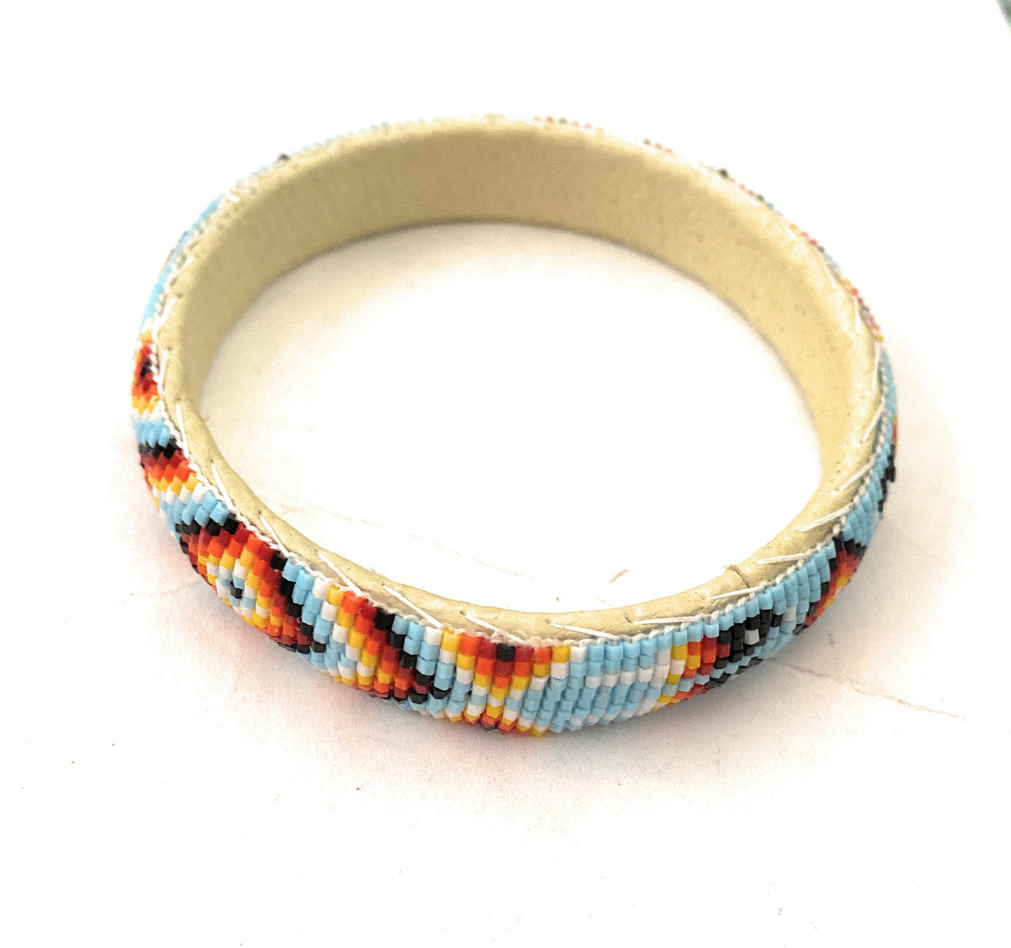 Navajo Made Beaded Leather Bangle Bracelet