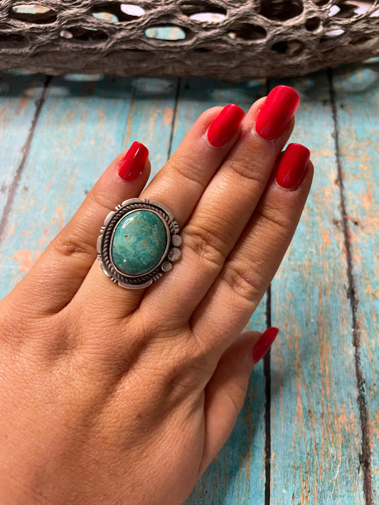 Old Pawn Handcrafted Sterling Silver & Turquoise Ring Size 6.5