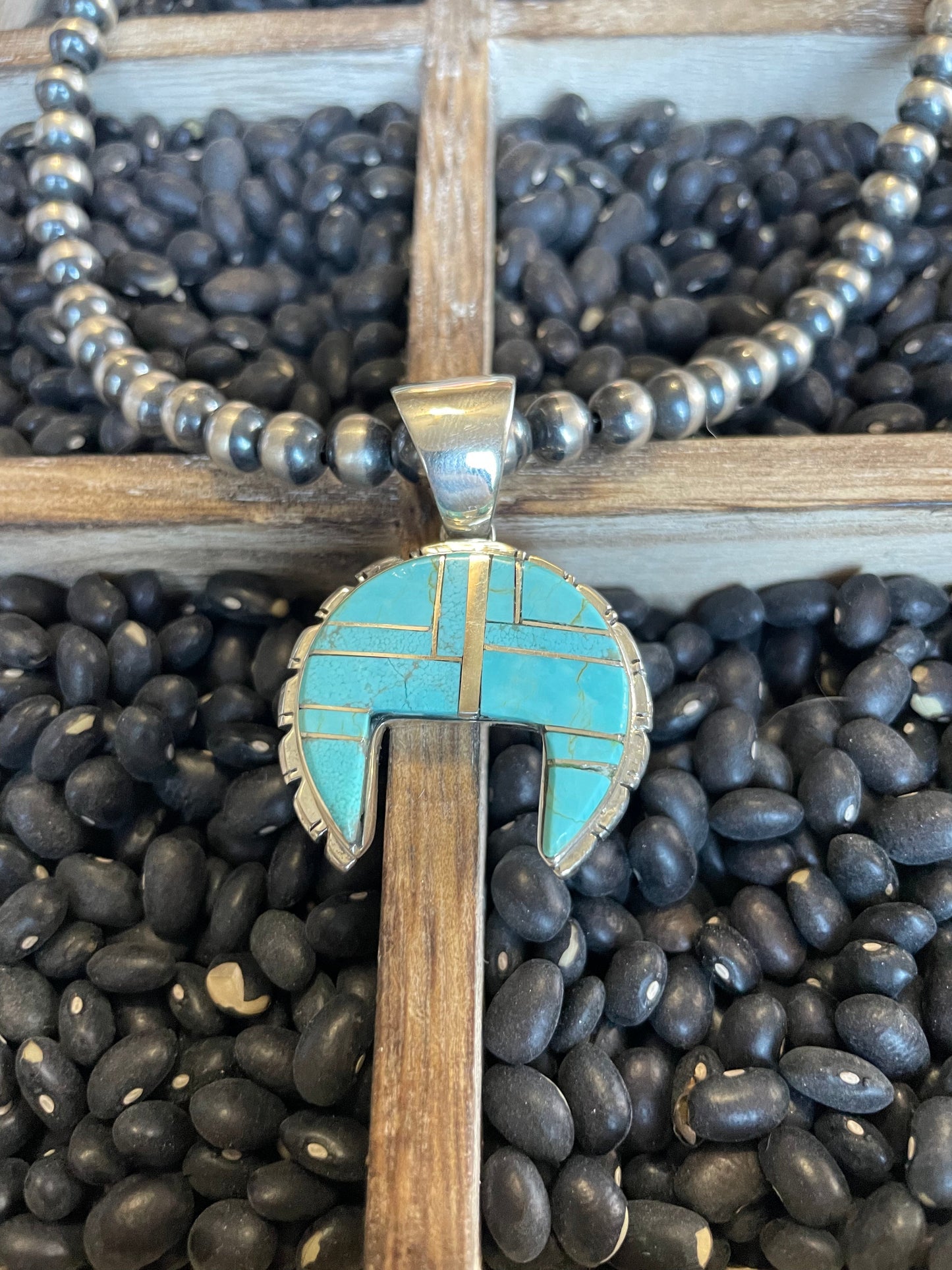 Handcrafted Number 8 Turquoise Inlay & Sterling Silver Pendant Signed