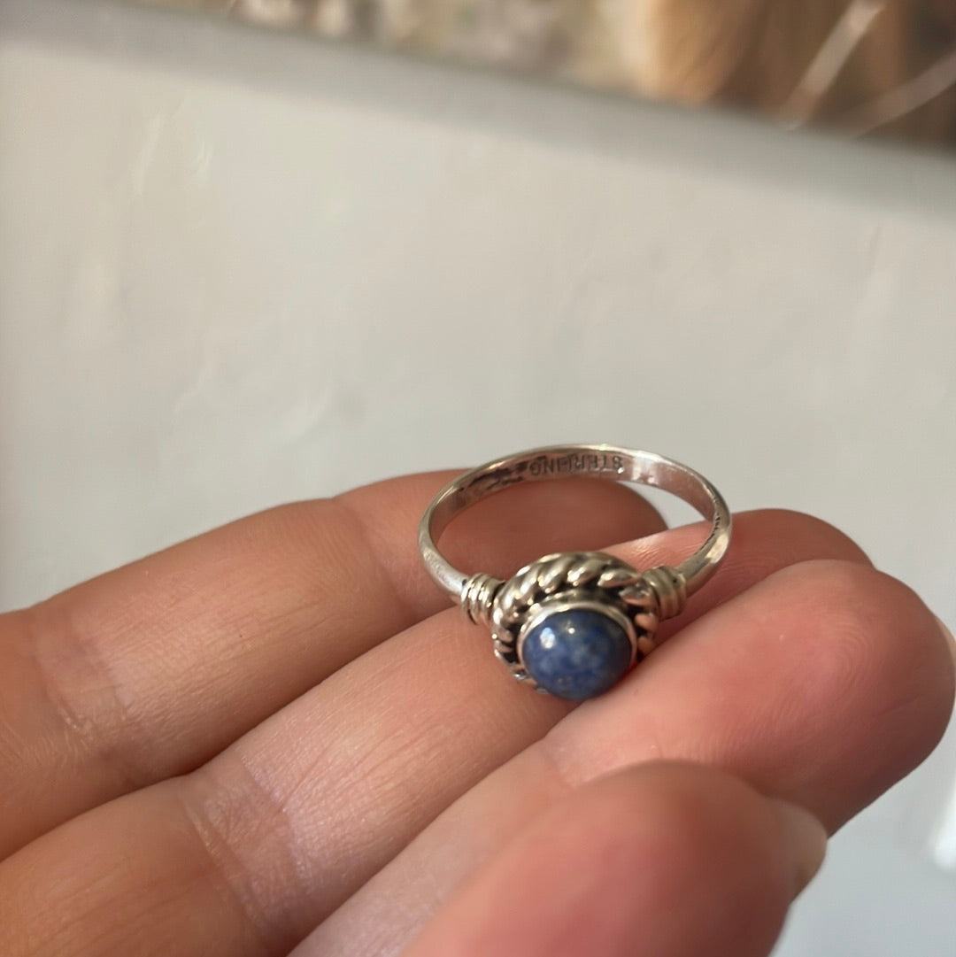 Handcrafted Sterling Silver Single Stone Lapis Braided Edge Ring