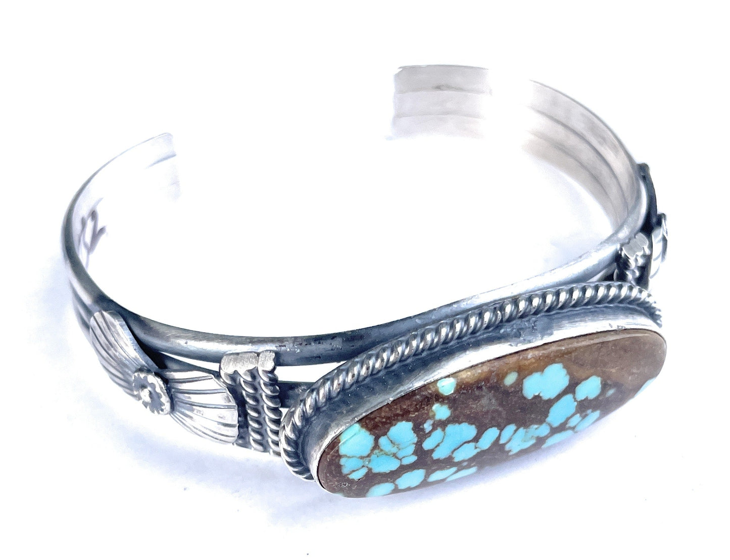 Navajo Sterling Silver & Turquoise Adjustable Cuff Bracelet Signed